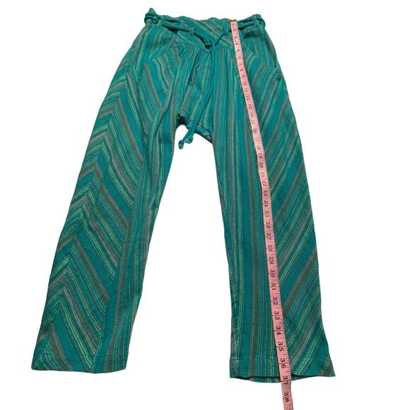 Free People Harem Pants XS Teal Woven Stripe Drop Crotch Boho Festival - Picture 6 of 10